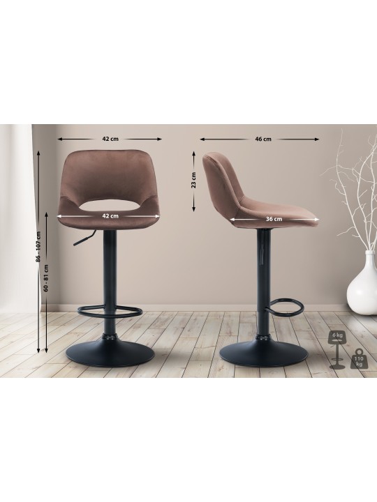 Tabouret de bar Camden velours, brun