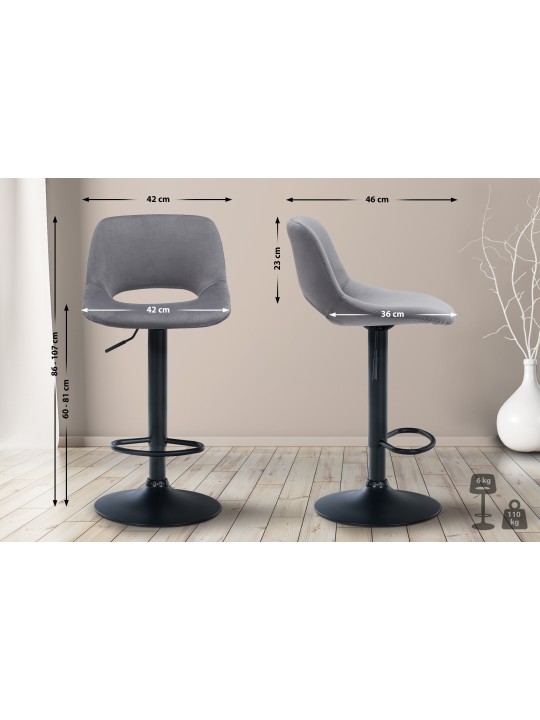 Tabouret de bar Camden velours, gris foncé Tabouret de bar Camden velours, gris foncé