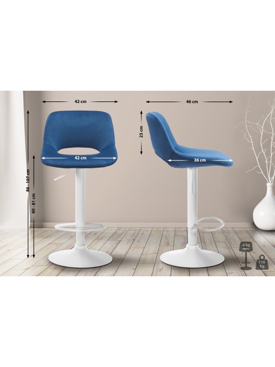 Tabouret de bar Camden velours, bleu