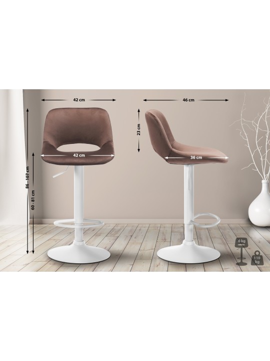 Tabouret de bar Camden velours, brun