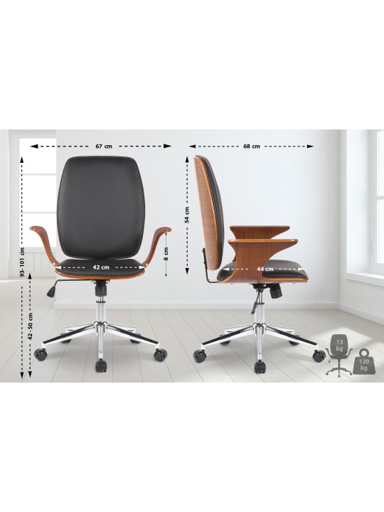 Chaise de bureau Burbank simili cuir, noyer/noir