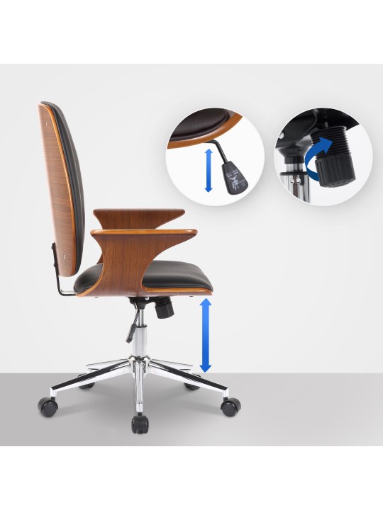 Chaise de bureau Burbank simili cuir, noyer/noir