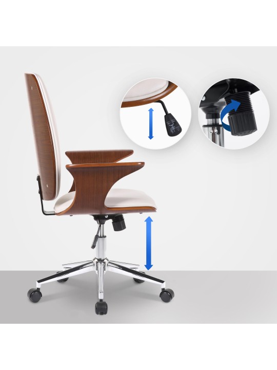 Chaise de bureau Burbank simili cuir, noyer/blanc