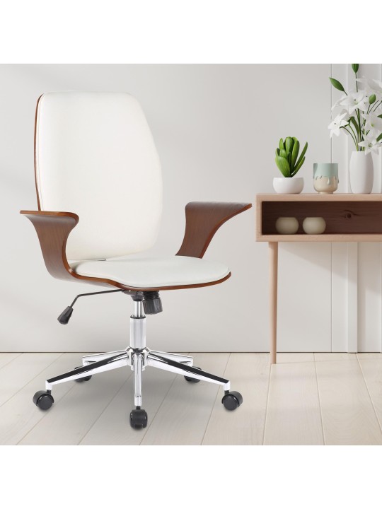 Chaise de bureau Burbank simili cuir, noyer/blanc