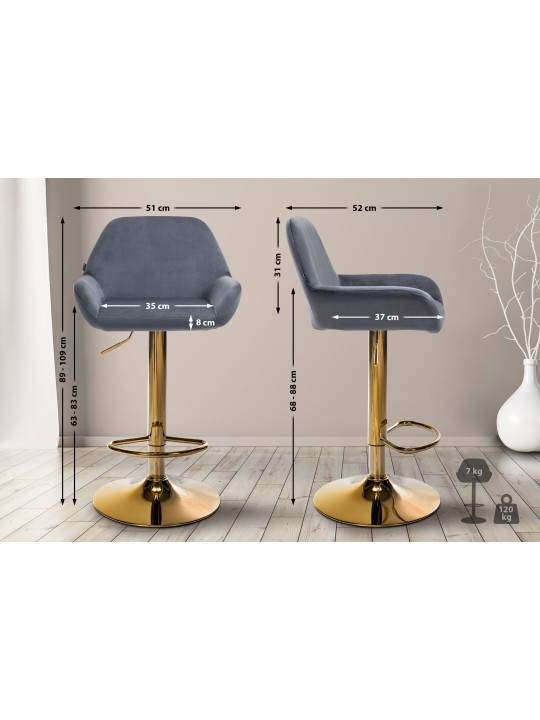 Tabouret de bar Braga Gold Velvet, gris foncé Tabouret de bar Braga Gold Velvet, gris foncé