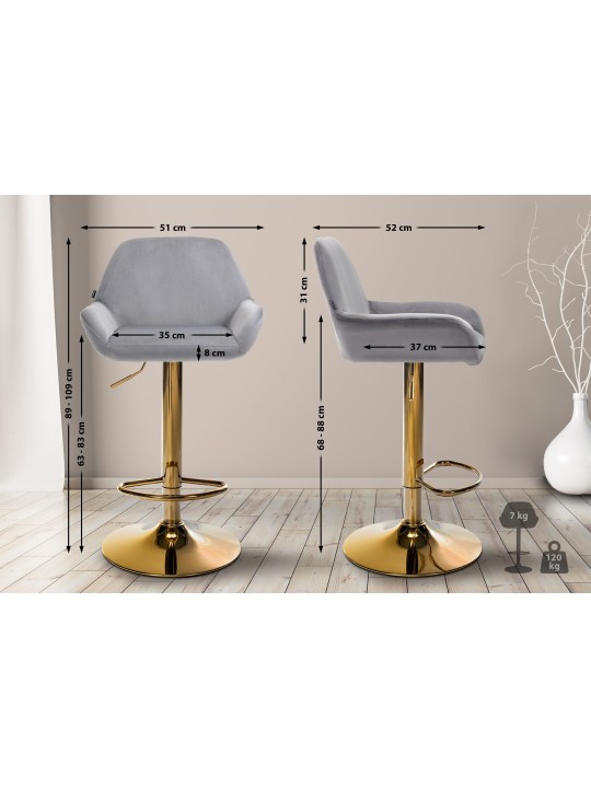 Tabouret de bar Braga Gold Velvet, gris