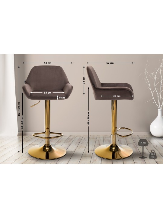 Tabouret de bar Braga Gold Velvet, brun