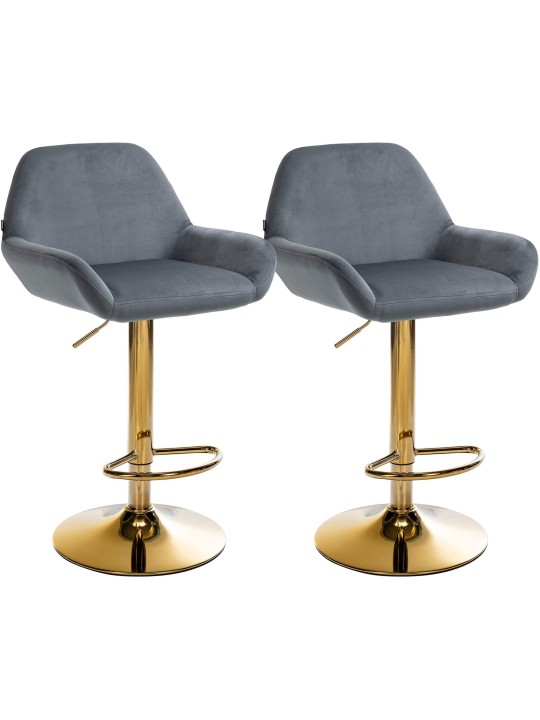 Lot de 2 Tabourets de Bar Braga Velours Doré, gris foncé