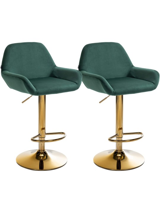 Lot de 2 Tabourets de Bar Braga Velours Doré, vert foncé