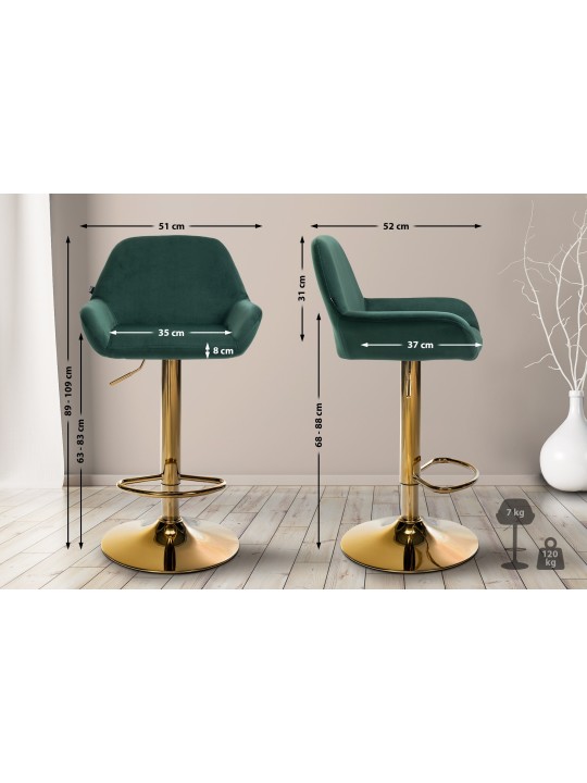 Lot de 2 Tabourets de Bar Braga Velours Doré, vert foncé