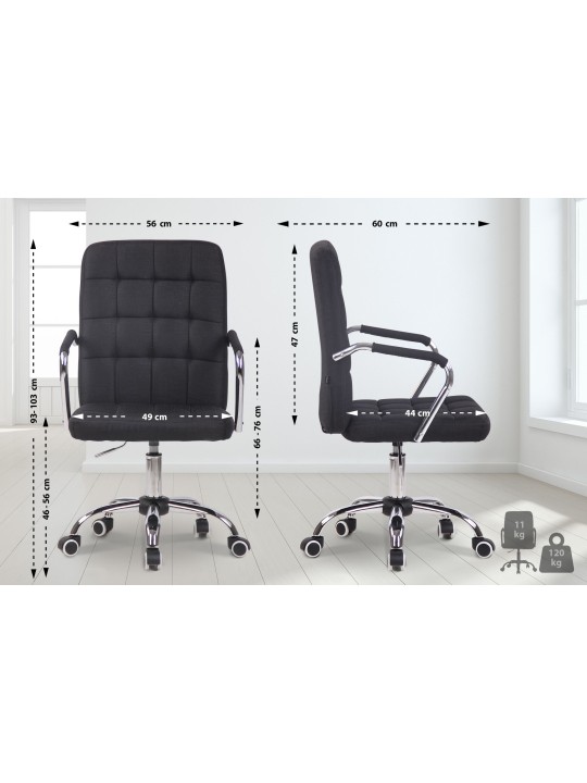 Chaise de bureau tissu Terni, noir