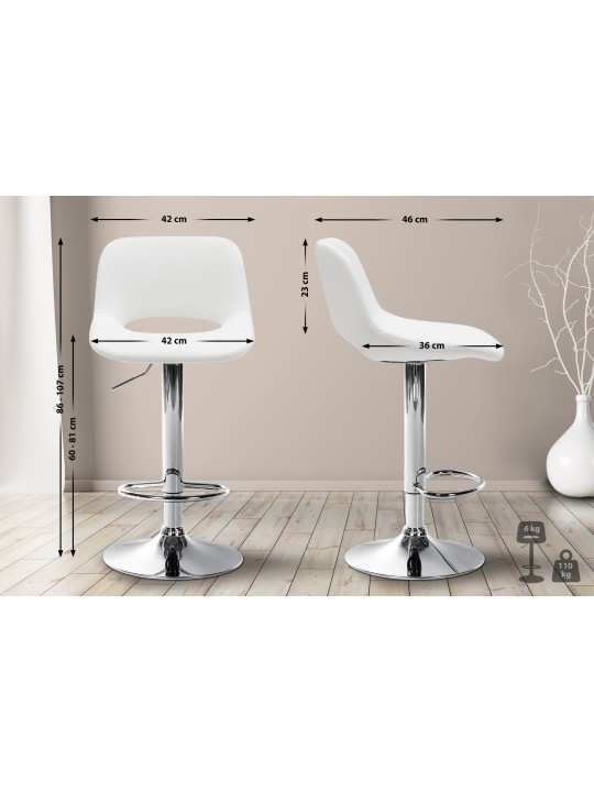 Lot de 2 tabourets de bar Camden simili cuir chrome, blanc Lot de 2 tabourets de bar Camden simili cuir chrome, blanc
