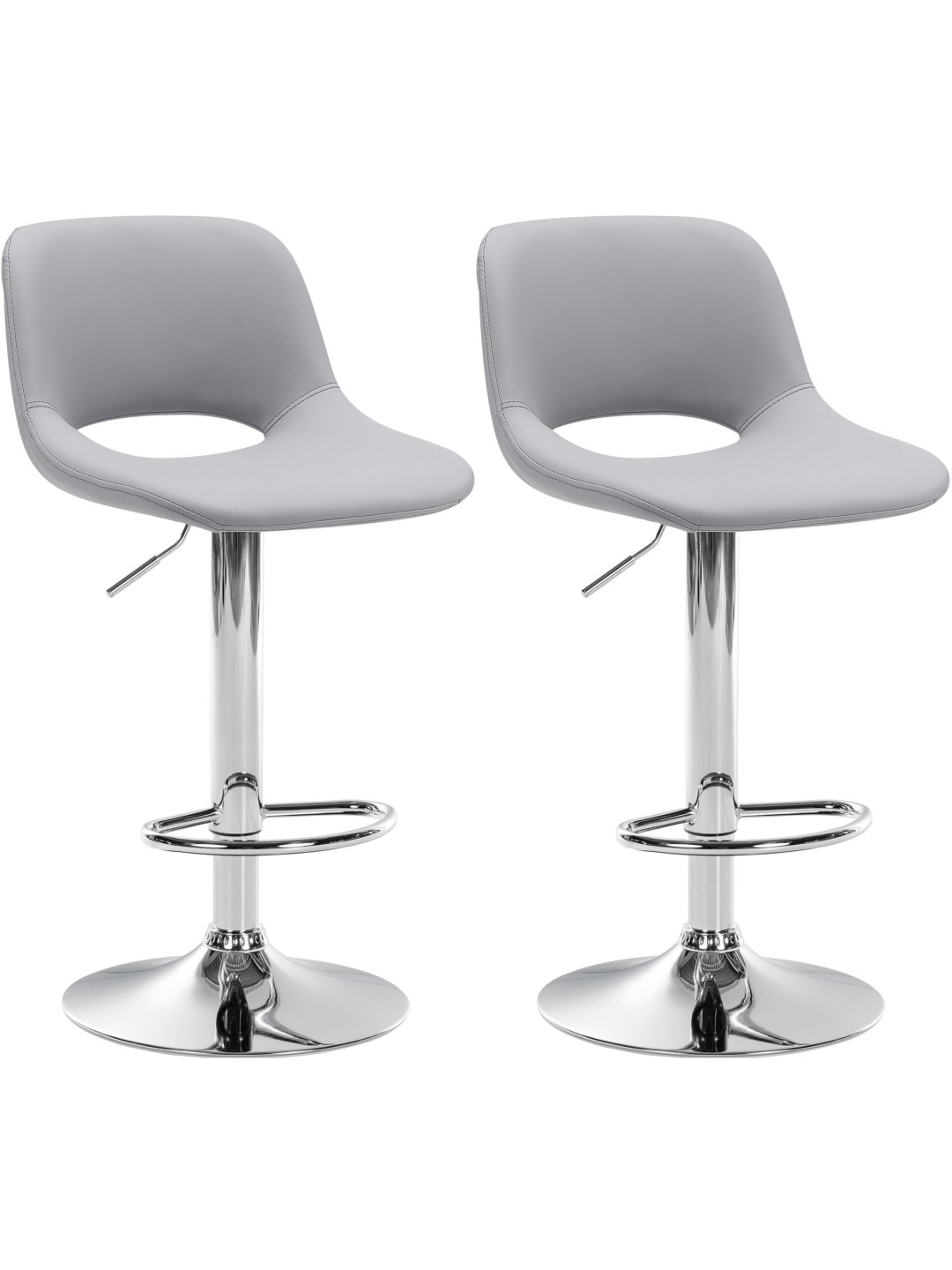 Lot de 2 tabourets de bar Camden simili cuir chrome, gris
