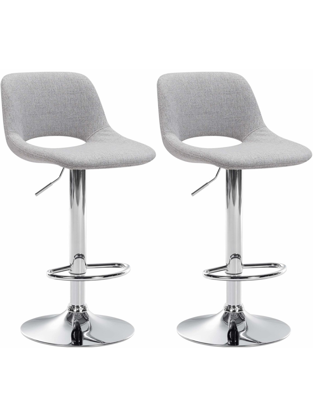 Lot de 2 tabourets de bar Camden tissu chrome, gris clair