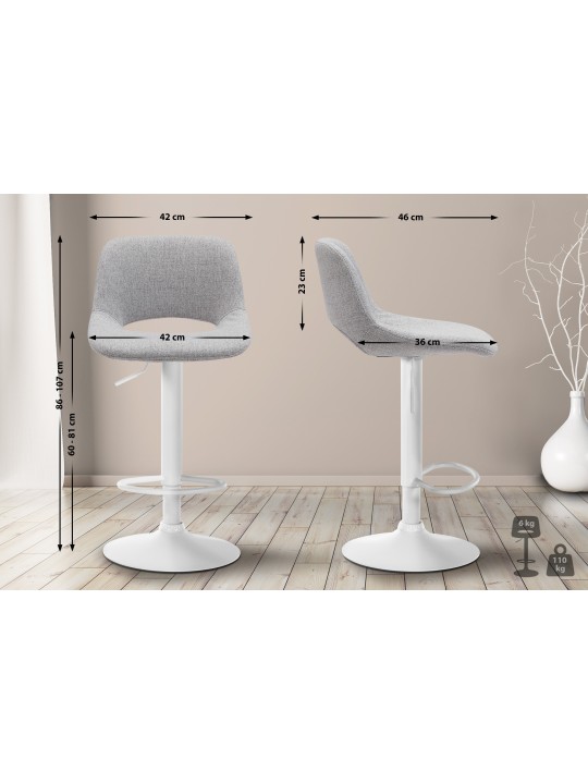 Lot de 2 tabourets de bar tissu Camden, gris clair