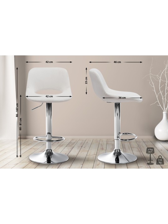 Lot de 2 tabourets de bar Camden velours chrome, crème