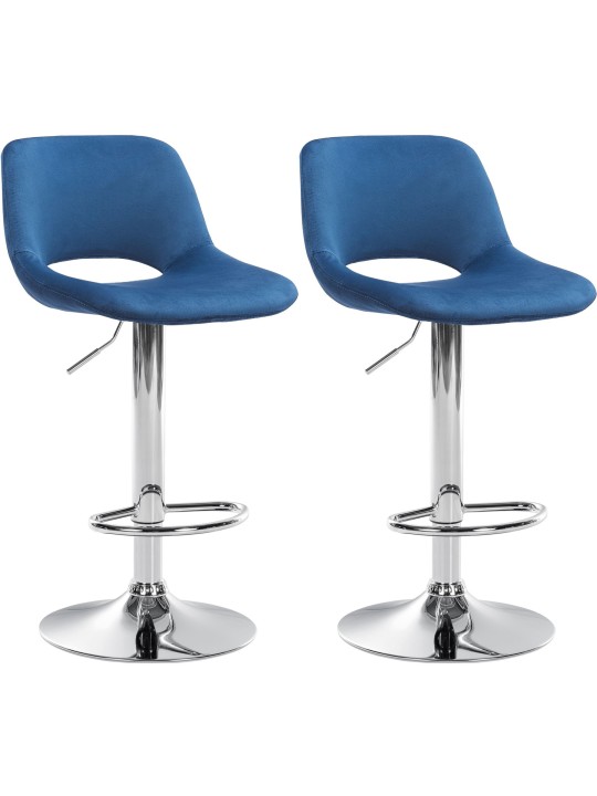 Lot de 2 tabourets de bar Camden velours chrome, bleu Lot de 2 tabourets de bar Camden velours chrome, bleu