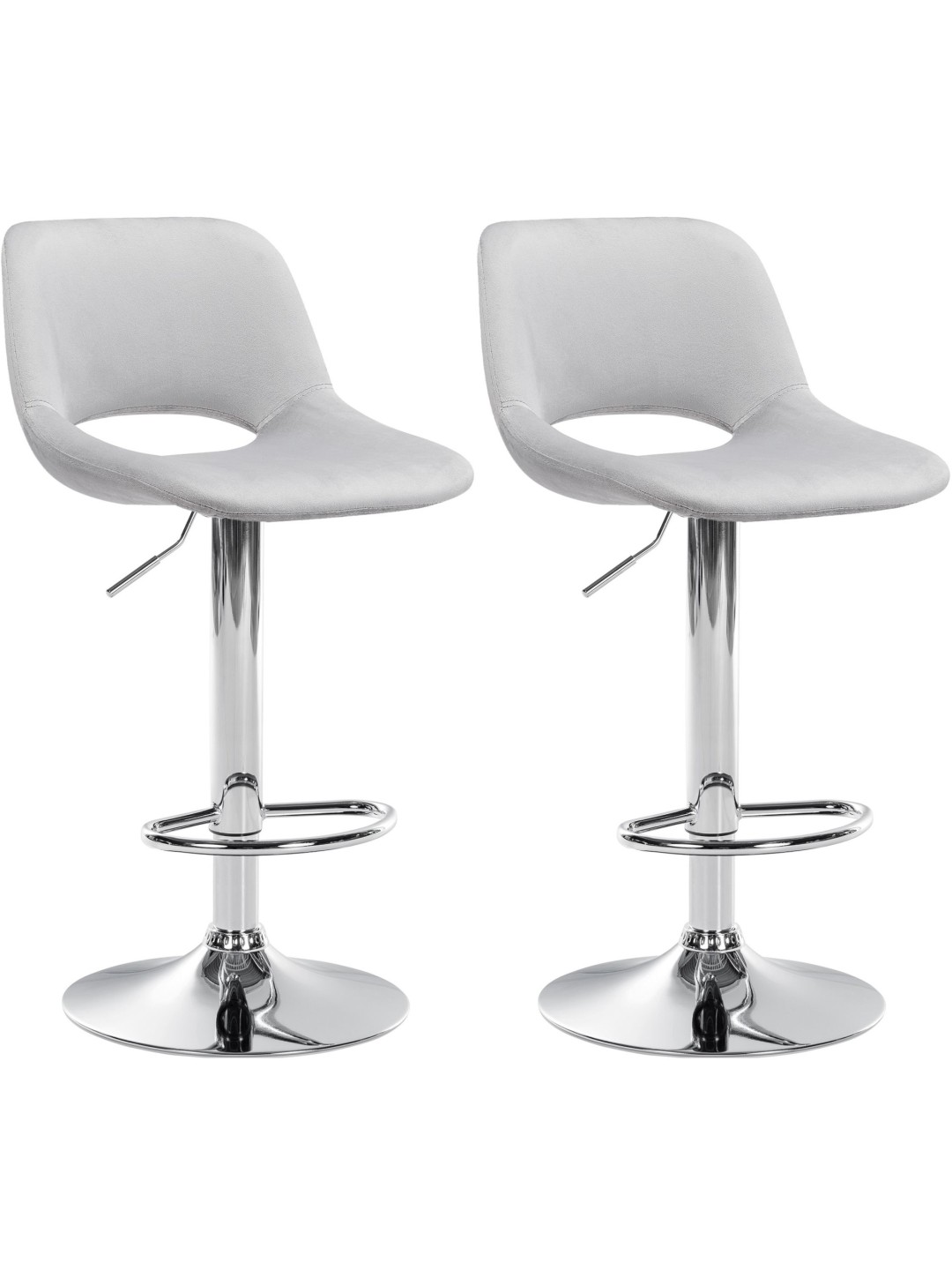 Lot de 2 tabourets de bar Camden velours chrome, gris clair