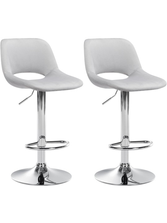 Lot de 2 tabourets de bar Camden velours chrome, gris clair