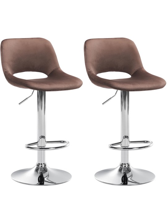 Lot de 2 tabourets de bar Camden velours chrome, brun