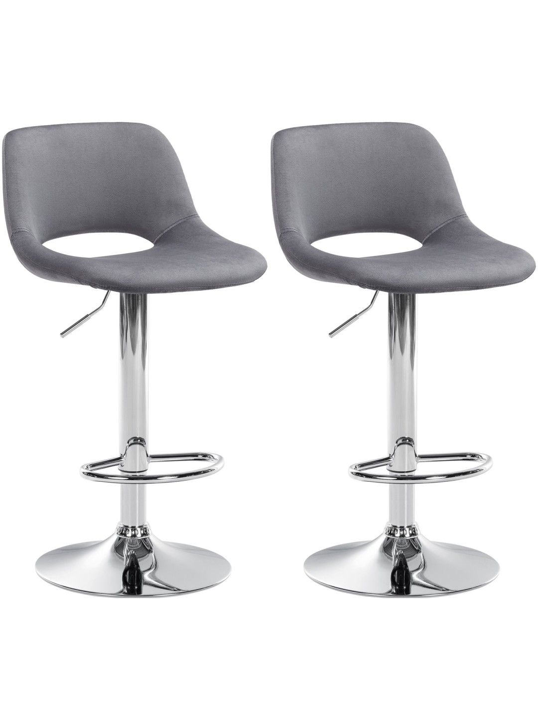 Lot de 2 tabourets de bar Camden velours chrome, gris foncé