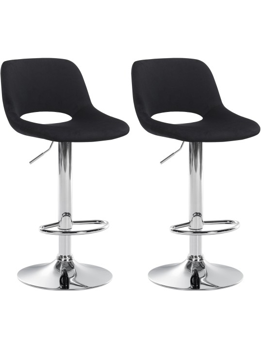 Lot de 2 tabourets de bar Camden velours chrome, noir Lot de 2 tabourets de bar Camden velours chrome, noir