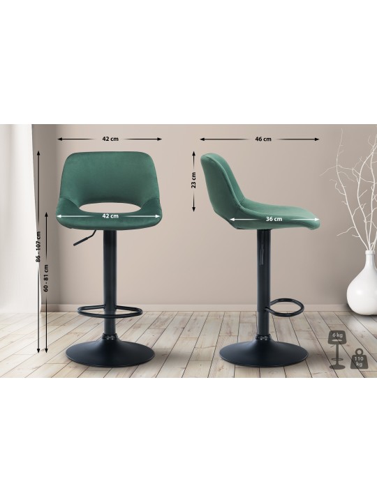 Lot de 2 tabourets de bar Camden velours, vert Lot de 2 tabourets de bar Camden velours, vert
