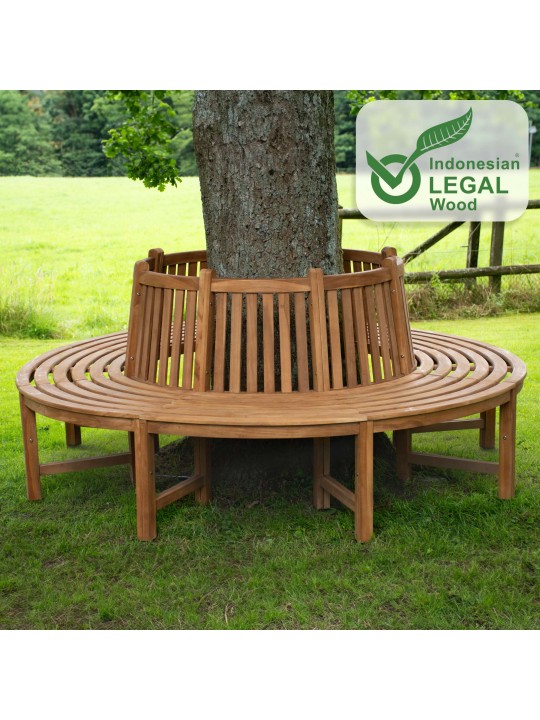 Banc d'arbre Nila 206cm rond avec dossier, brun