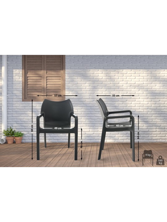 Lot de 4 chaises Diva, gris foncé Lot de 4 chaises Diva, gris foncé