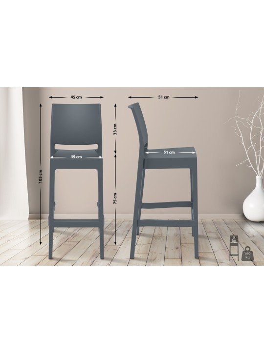 Lot de 4 tabourets de bar Maya, gris foncé Lot de 4 tabourets de bar Maya, gris foncé