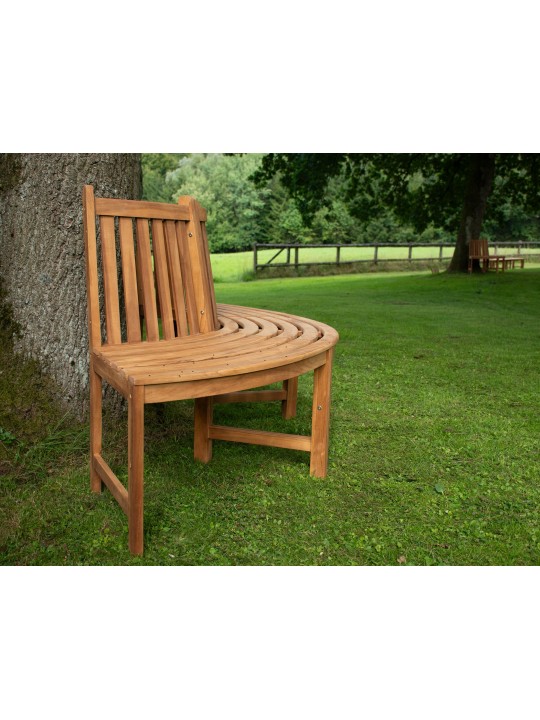 Banc d'arbre Mâle 206cm semi-circulaire avec dossier, brun