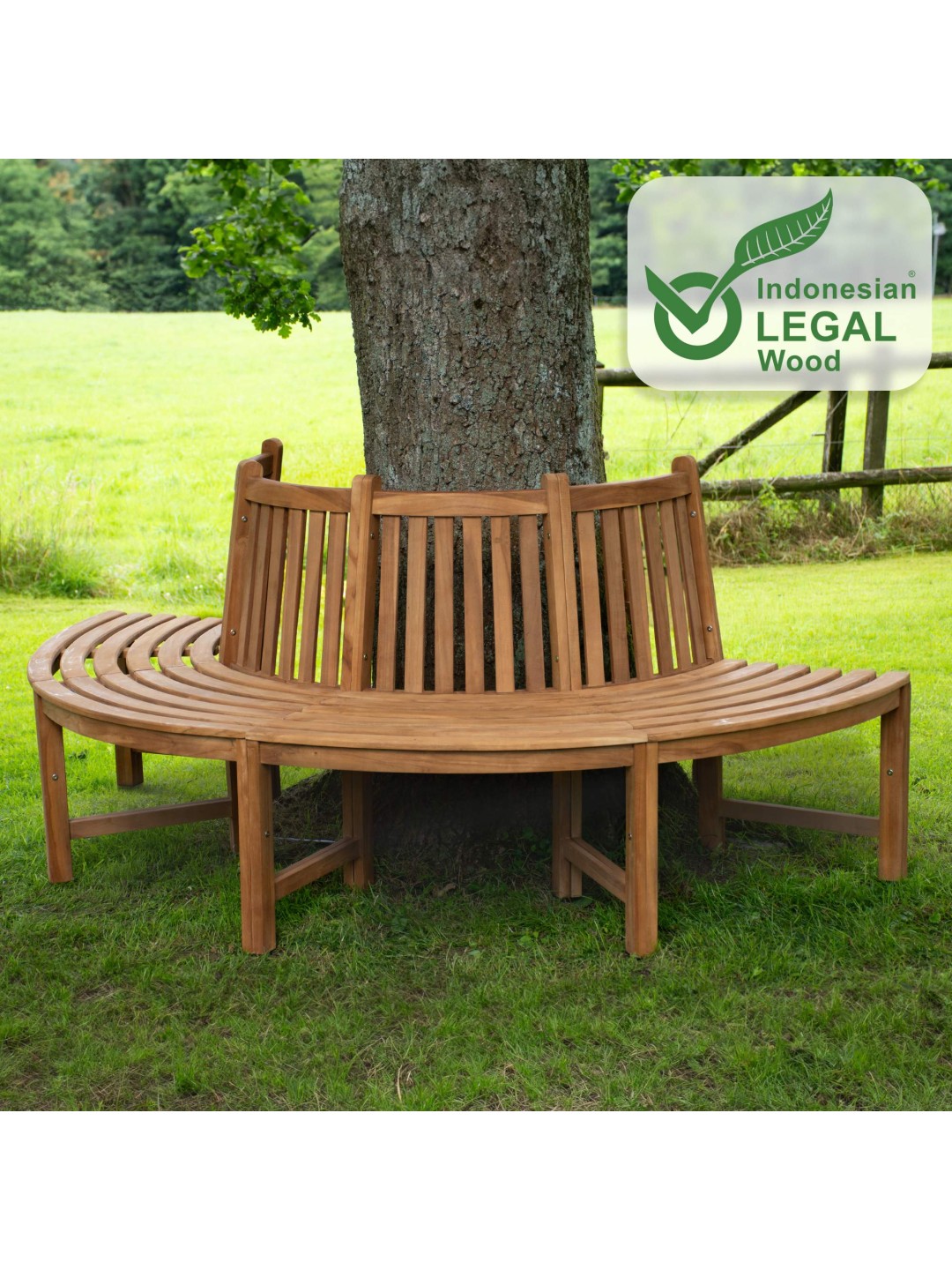 Banc d'arbre Mâle 206cm semi-circulaire avec dossier, brun