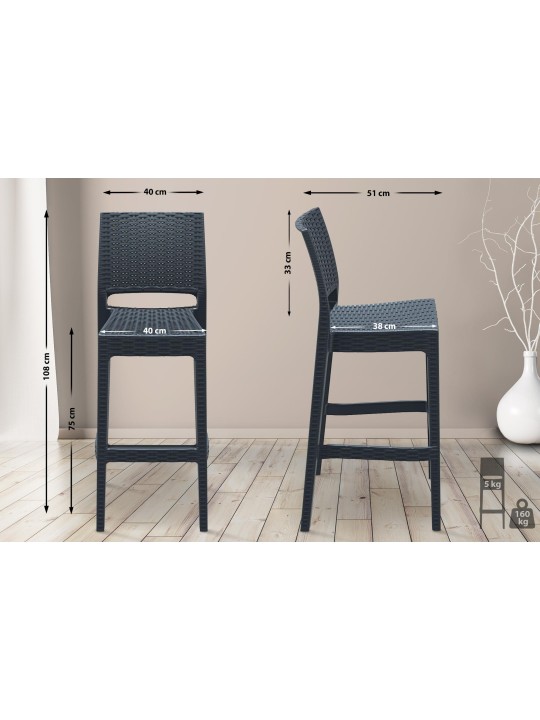 Ensemble de 4 tabourets de bar Jamaica, gris foncé Ensemble de 4 tabourets de bar Jamaica, gris foncé