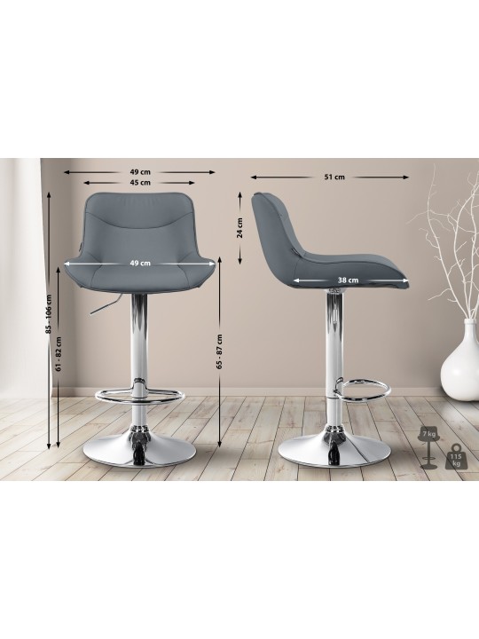 Lot de 2 tabourets de bar Vonore simili cuir chromé, gris