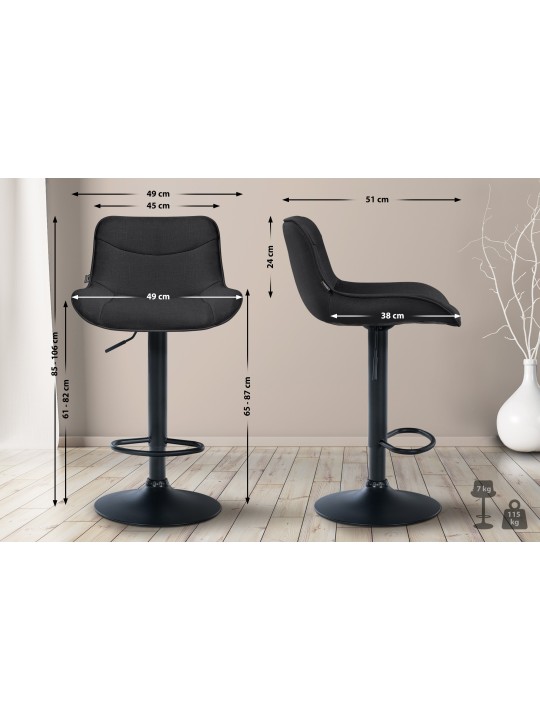 Lot de 2 tabourets de bar Vonore tissu, noir