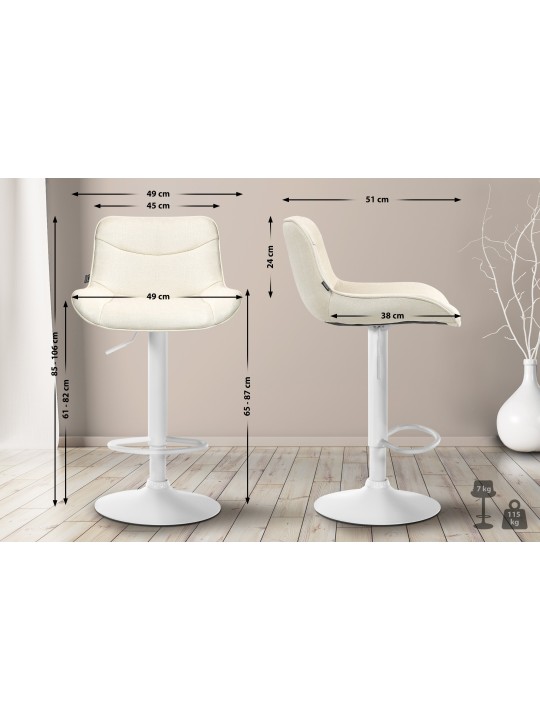 Lot de 2 tabourets de bar Vonore tissu, crème