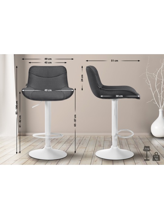 Lot de 2 tabourets de bar Vonore tissu, gris foncé
