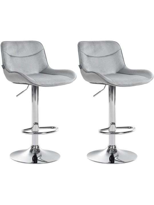 Lot de 2 tabourets de bar Vonore velours chrome, gris Lot de 2 tabourets de bar Vonore velours chrome, gris
