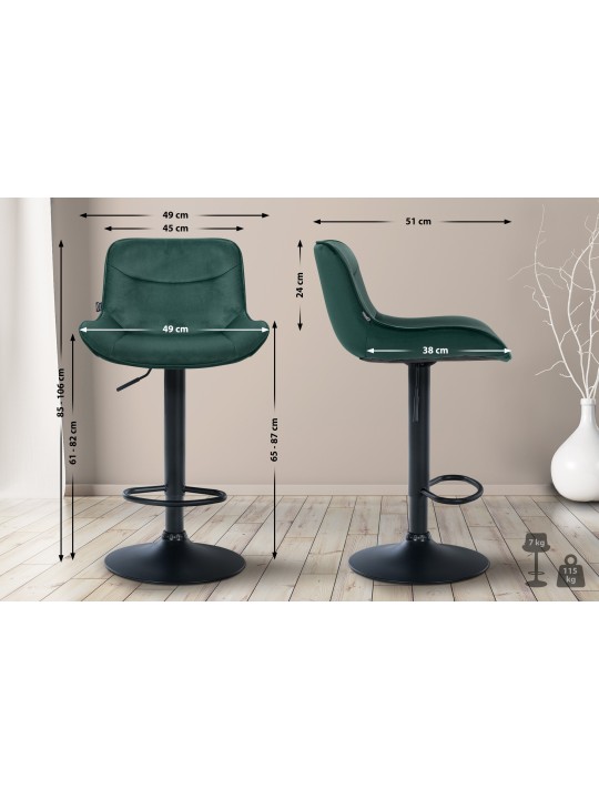 Lot de 2 tabourets de bar Vonore velours, vert Lot de 2 tabourets de bar Vonore velours, vert