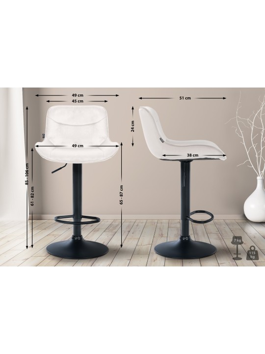 Lot de 2 tabourets de bar Vonore velours, crème