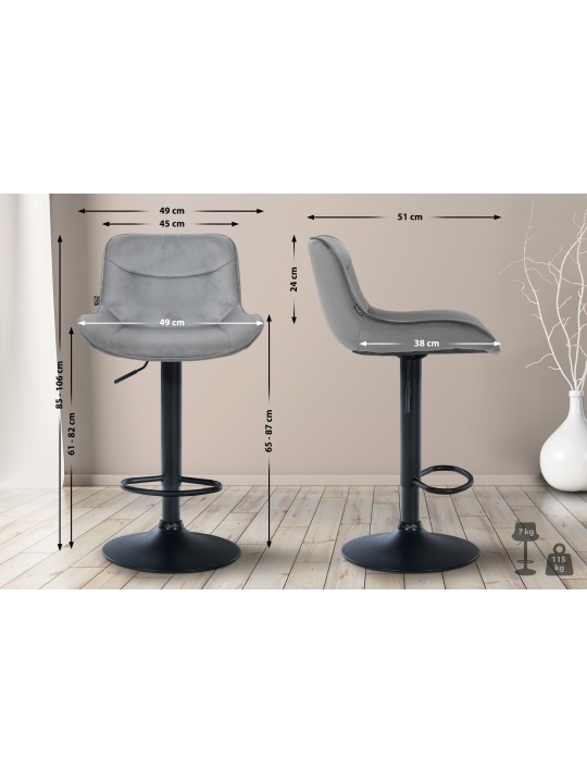 Lot de 2 tabourets de bar Vonore velours, gris Lot de 2 tabourets de bar Vonore velours, gris