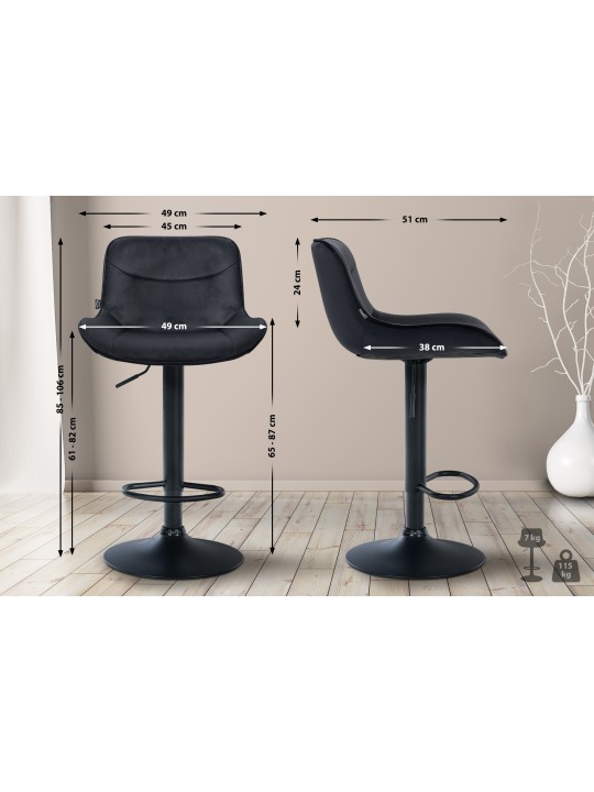 Lot de 2 tabourets de bar Vonore velours, noir