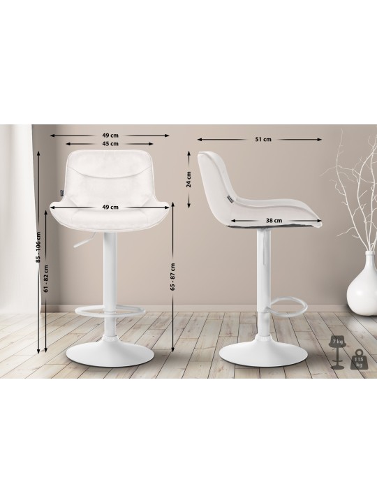 Lot de 2 tabourets de bar Vonore velours, crème