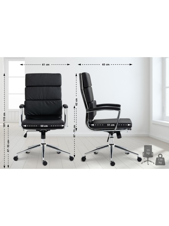 Chaise de bureau Cleveland simili cuir, noir