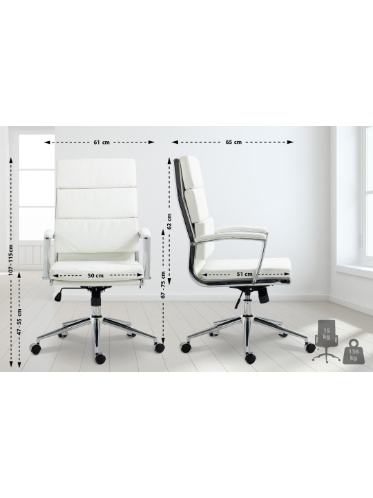 Chaise de bureau Cleveland simili cuir, blanc