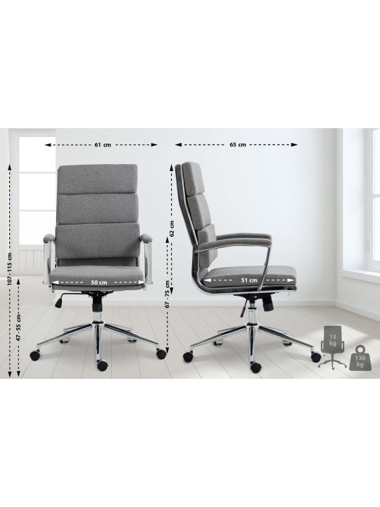 Chaise de bureau Cleveland tissu, gris