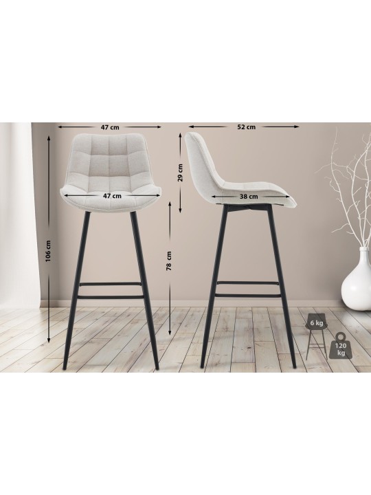 Lot de 2 tabourets de bar tissu Dartford, crème