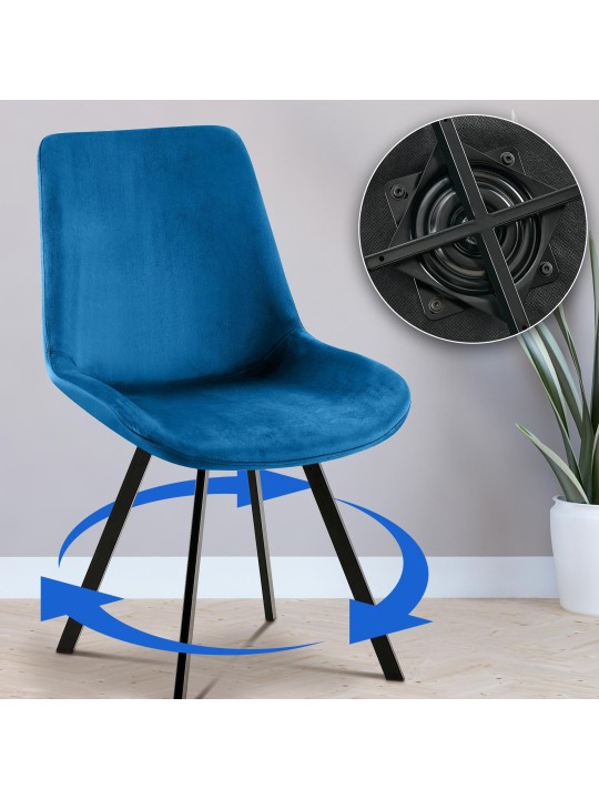 Chaise de salle à manger en velours Lewes, bleu foncé