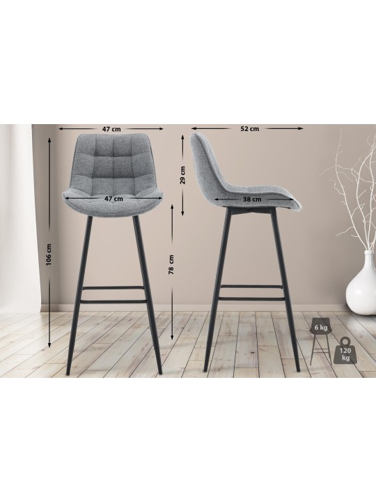 Lot de 2 tabourets de bar tissu Dartford, gris
