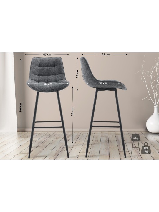 Lot de 2 tabourets de bar tissu Dartford, gris foncé